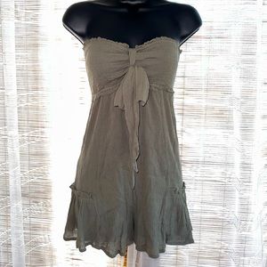 NWOT Olive Green Smocked Front-Tie Beach Romper
